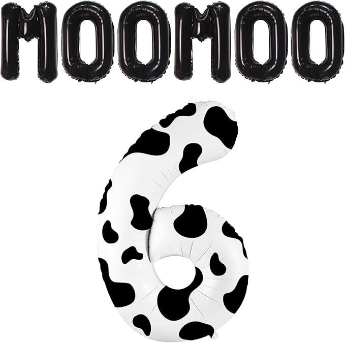 SINBEE Cow Print 40 inch Balloon, Number 6, for Birthday Decorations, Reusable, Unisex, Children's Party Decor