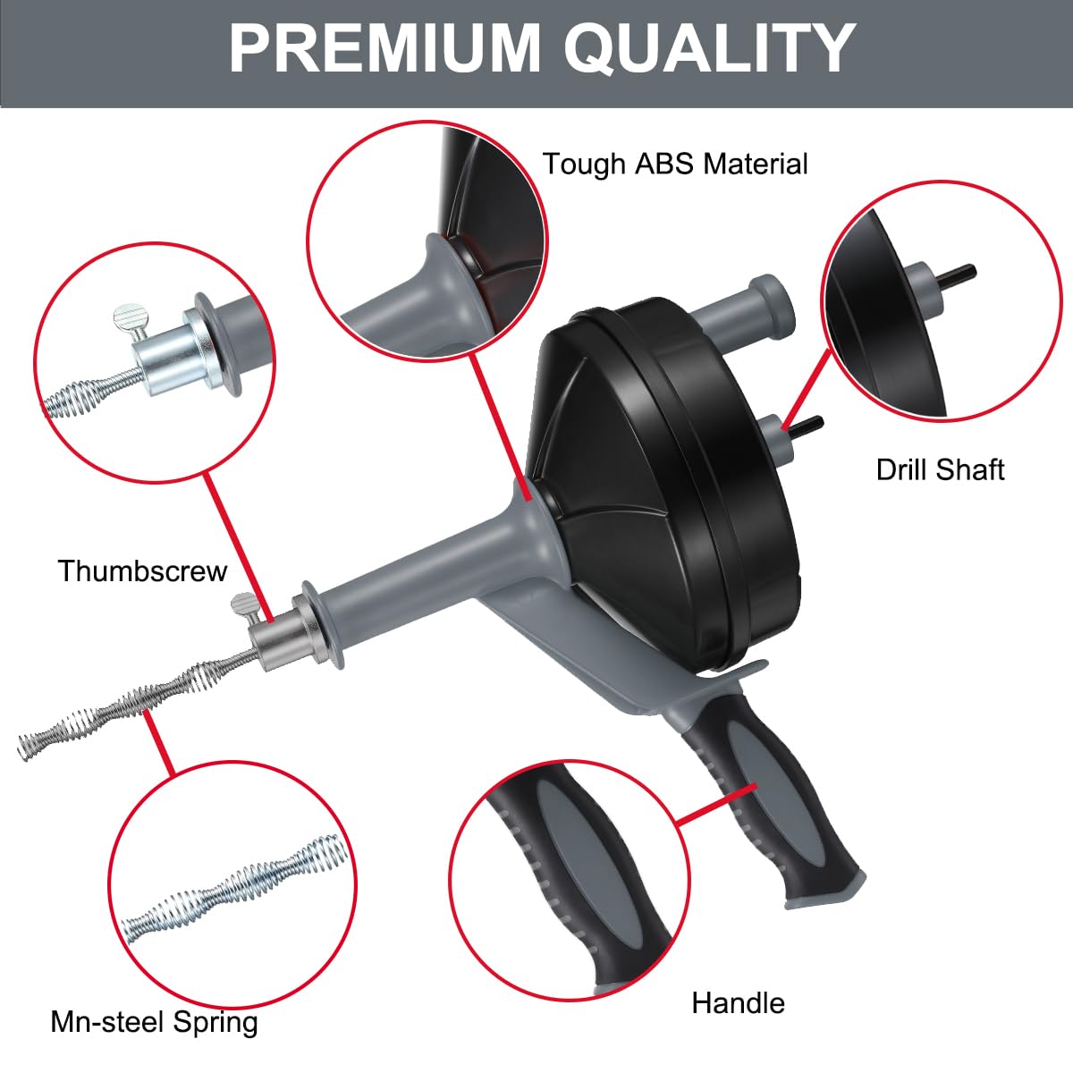 Drain Auger, Clog Remover with Drill Adapter, 25 Feet Flexible Plumbing Snake Use Manually or Powered for Kitchen,Bathrom and Shower Sink, Comes with Gloves(Gray)