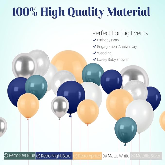 Ocean Theme Balloons Arch Kit, Sea Balloon Garland Arch Kit, Retro Sea Blue Apricot Silver Party Balloons for Ocean Voyage Shark Theme Birthday Party Decorations