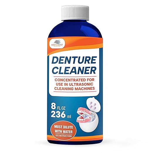Ultrasonic Denture Cleaner - Denture Cleaner for All Types of Dentures - Denture Cleaning Solution Removes Stains, Plaque, Grime, and Build-up (8 Ounces)
