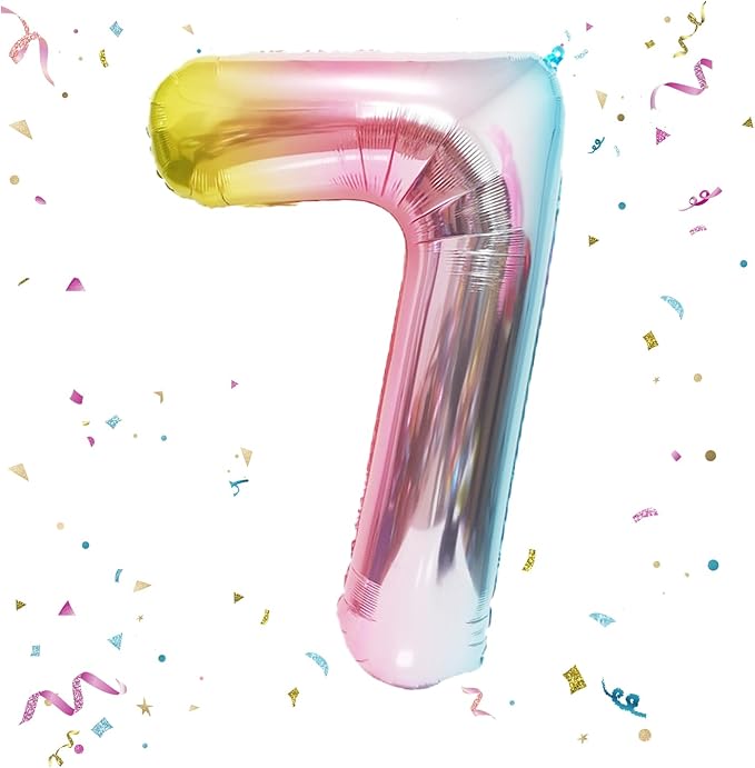 40 Inch Giant Rainbow Number 7 Balloons, Birthday Balloons, Helium Mylar Foil Big Number Balloons for Birthday Party Decorations, Kids' Birthday Anniversary Party Baby Shower Unicorn Parties