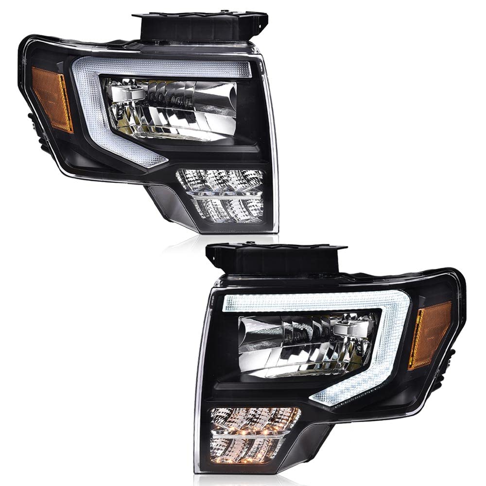 ALLGOOD LED DRL Headlights Assembly, Front Headlamp Compatible with Ford F150 2009-2014, Left Driver & Right Passenger Side, Cle