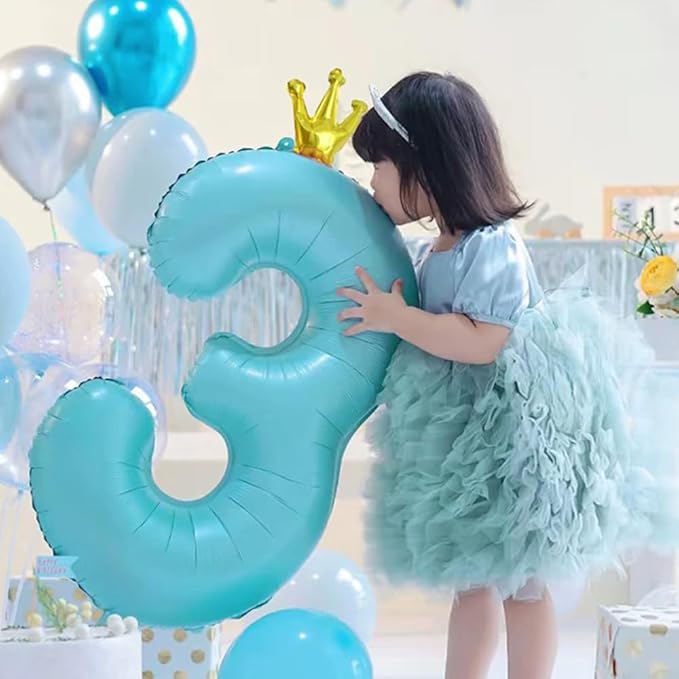 Blue Number 8 Balloon with Crown, 40 inch Blue Number Balloon 8th Birthday Party Decoration BlueCrown Balloons 0-9 for Birthday Party Anniversary Decorations Supplies