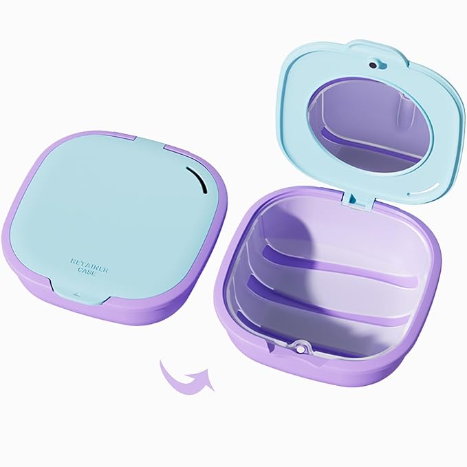 Retainer Case with Vent Holes, Retainer Cleaner Case, Fashion Orthodontic Retainer Case with Mirror