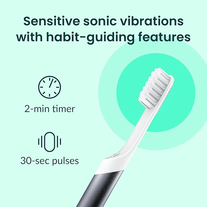 Quip Metal Sonic Electric Toothbrush for Adults - Time Travel & Soft Bristles with Travel Case & Replacement Brush Head - 3 Month Battery Life - Slate