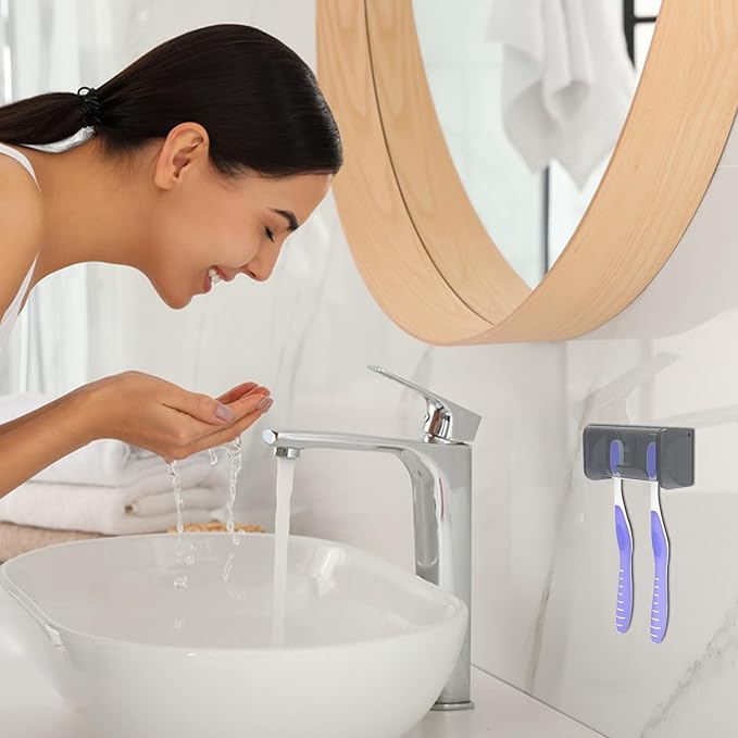 Wall-Mounted Toothbrush Holder with Cover, 2-Slot Organizer for Bathroom, Shower, Dorm, Cabinet (Clear)