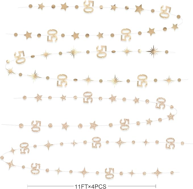 Champagne Gold 50th Birthday Decorations Number 50 Circle Dot Star Garland Metallic Streamer Banner for Women Mens Cheers to 50 Years Old Birthday Happy 50th Anniversary Vintage 1975 Party Supplies