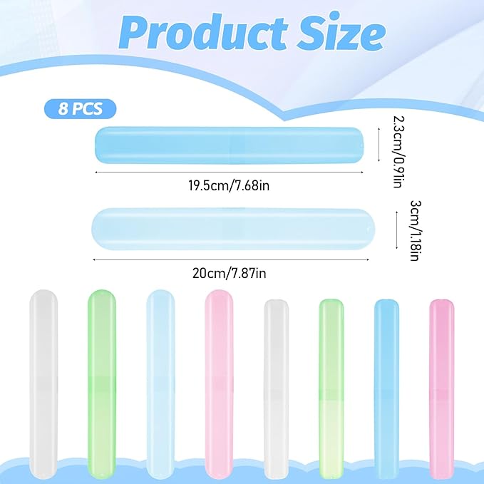 8 PCS Plastic Toothbrush Case Travel Toothbrush Holder Portable Toothbrushes Travel Case Dustproofs Toothbrushes Container Tooth Brush Cases Colored Tooth Brush Holder for Travels Camping Home,2 Size