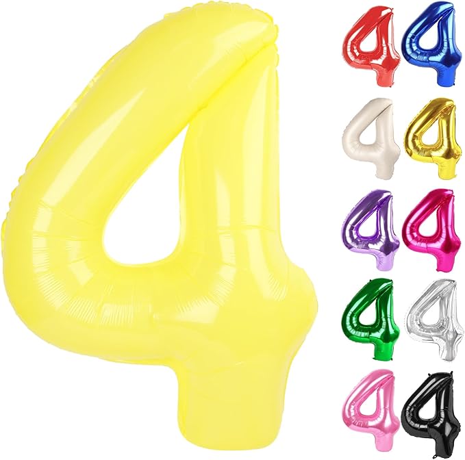 Yellow Number 4 Balloon 40 Inch, 4 Balloon Number, 4th Birthday Decorations, Yellow Party Supplies for Boys Girls