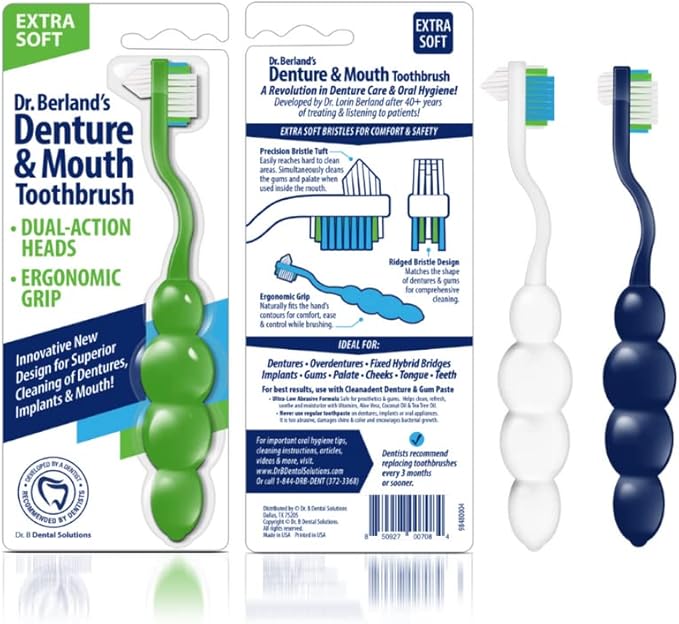Dr. B Dental Solutions Denture Care Bundle | Cleanadent Denture & Gum Toothpaste (4 oz) + Ergonomic Toothbrush with Extra Soft Bristles | Ideal for Healthy Gums, Freshness & Stain Removal