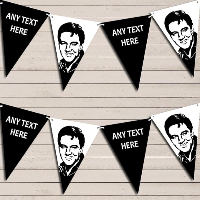 Elvis Presley White Black Personalized Birthday Party Bunting - Hanging Party Decoration - Birthday Party Banner Garland | Decorative Party Supplies