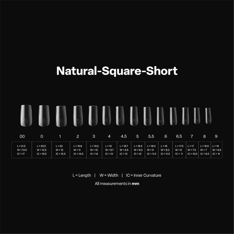 Aprés Gel-X® Square Box of Nail Tips | 280 Gel-X Tips, Soft Tips, 14 Sizes 00-9 | Half-sizes Included (Natural Square Short, 280 Count)