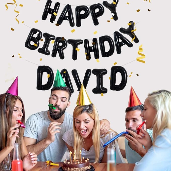 TONIFUL 65 Pcs 16 Inch Black Happy Birthday Balloons and 2 Sets A-Z Foil Letters Balloons DIY Personalized Phrase Banner for Birthday Celebration Halloween Thanksgiving Christmas Party Decorations