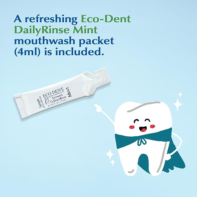 Eco-Dent DailyCare Baking Soda Toothpowder, Original Mint - SLS & Fluoride-Free Toothpaste Powder with Minerals & Essential Oils, Toothpaste Alternative + DailyRinse Single-Use Pack