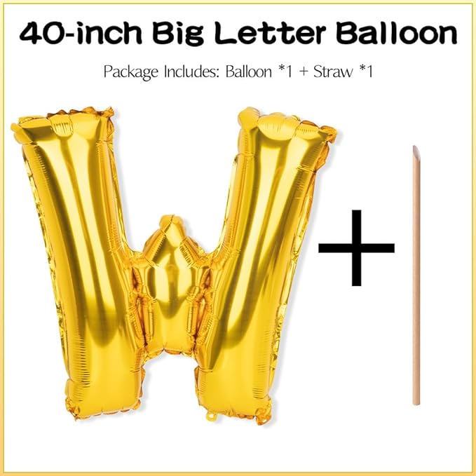 Gold Letter Balloons 40 Inch W Balloon Letters W Alphabet Name Balloons Giant Letters With Straw Big Balloons Foil Gold Balloons For Birthday Party Decorations Wedding Thanksgiving Christmas Balloons