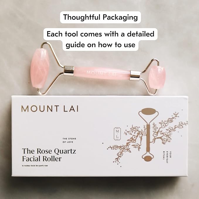 Mount Lai De-Puffing Rose Quartz Facial Roller – The Stone of Love, Certified Rose Quartz Face Roller for Anti-Aging, Soothing & Radiant Skin, Facial Massager Tool for Self-Care Ritual