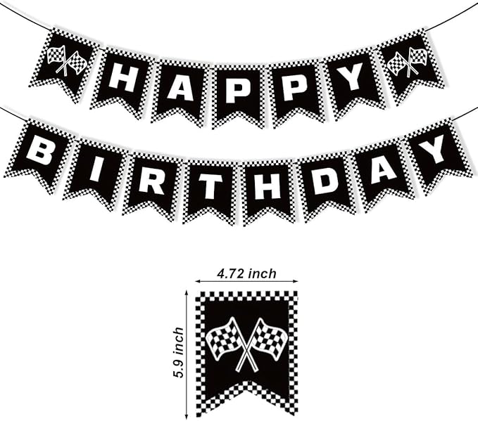 Race Car Happy Birthday Banner Race Car Birthday Party Decorations Black and White Checkered Flag Banner Racing Themed Checkered Flag Party Supplies for Boys