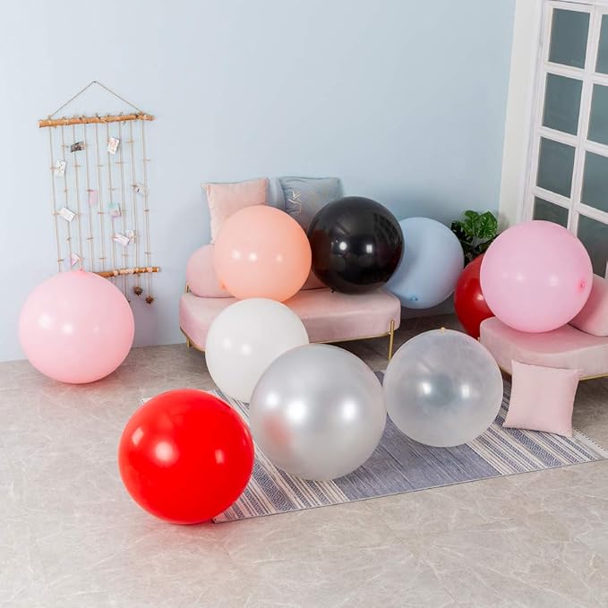 36 Inch Giant Round Balloons 6 Packs Black Latex Balloons for Photo Shoot Wedding Baby Shower Birthday Party Decorations