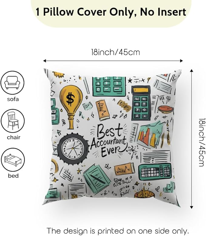 Cirzone Accountant Gifts for Women -18x18Inch Accountant Throw Pillow Cover Accountant Gifts with Gift Box Perfect Birthday Accounting Graduation CPAS Gifts for Home Sofa Decor