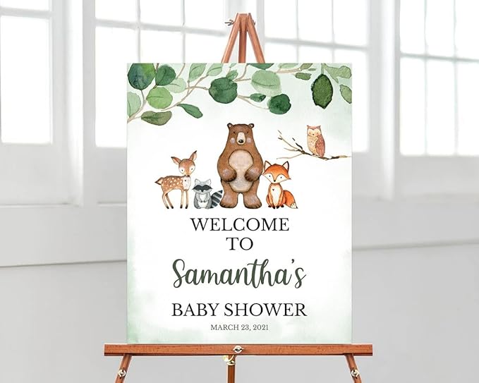 Baby Shower Sign, Baby Shower Welcome Sign, Woodland Baby Shower Welcome Sign, Woodland Animals Baby Shower Sign, Greenery Woodland Baby Shower Sign