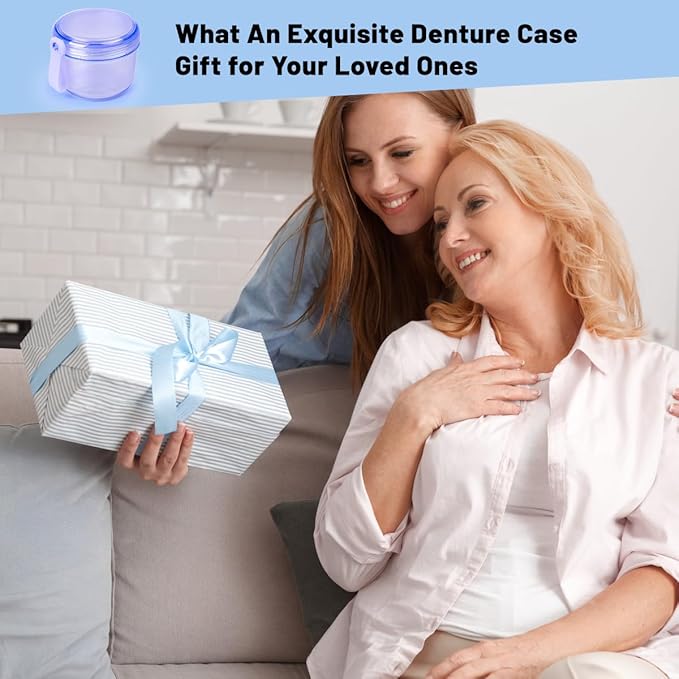 Leak Proof Travel Denture Bath Case for Full Dentures, Denture Cups for Soaking Dentures, Denture Container Cups with Brush for Dentures, Aligner, Retainers, Mouth Guard (Blue)