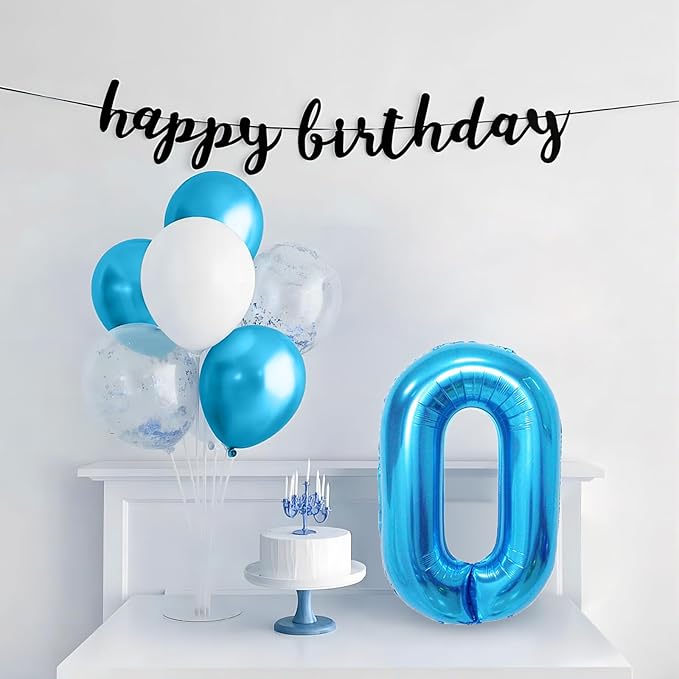Blue 0 Number Balloon, 40 Inch, Premium Mylar, Reusable, for Birthday Party Decoration