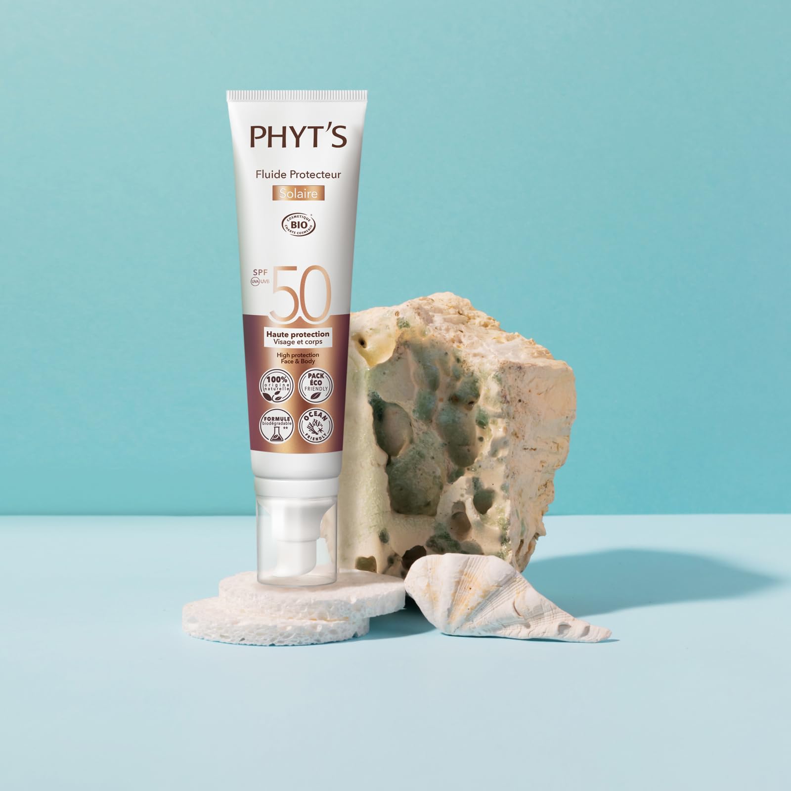 Phyts Sun Protective Fluid SPF 50 - Mineral Sunscreen for Face with Vitamin E and Shea Butter - Coconut Vanilla Scent - Non-Sticky Texture - 3.3 oz