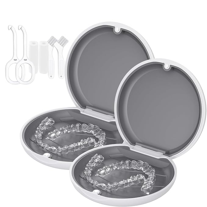 2 Retainer Case, Slim Aligner Cases for Invisalign, Mouthguard Case with Removal Tools& Aligners Chewies& Brush, Removable Inner Tray Silicone for Easy Cleaning (White-2pcs)