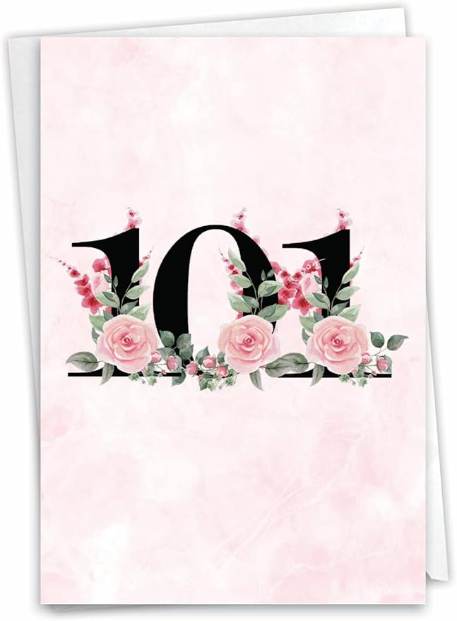 NobleWorks - 101th Milestone Birthday Greeting Card with 5 x 7 Inch Envelope (1 Card) Floral Age 101 C8267MBG