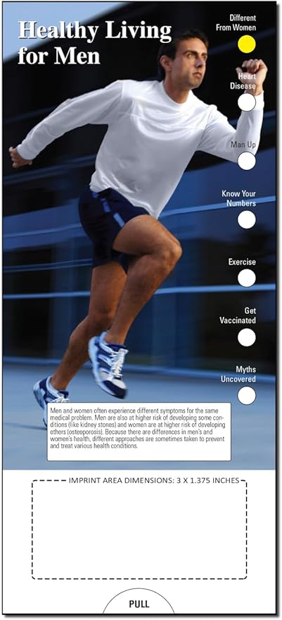ZOCO - Healthy Living for Men Slide Chart - Custom Promotional Item (Pack of 250) - Diet, Exercise, Mental Health Guide, Brochure - Doctor’s Office, Health Clinics, Fitness Handout - 3.75 x 8.5 in.