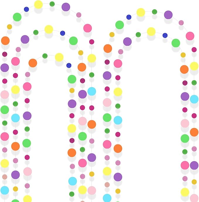 5 Pcs Colorful Circle Garland Paper Hanging Streamers Glitter Round Dots Banner for Birthday Engagement Wedding Party Backdrop Decorations
