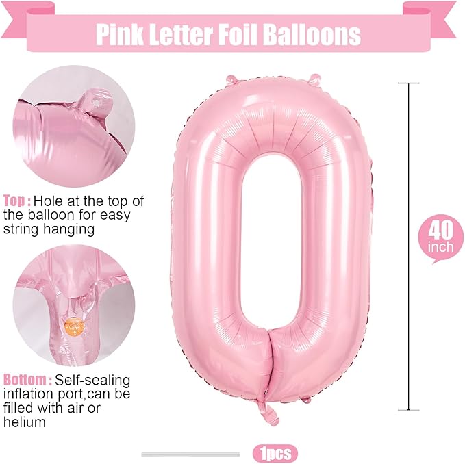 Pink Letter O Balloons,40 Inch O Letter Balloon Light Pink,A to Z Alphabet Helium Custom Letters Balloon for Birthday Anniversary Baby Shower Wedding Party Decorations