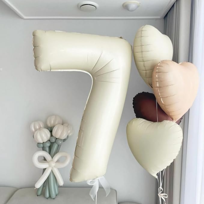 40 Inch Cream Number 7 Balloon, Beige Large 7th Birthday Balloons, Digital 7 Cream White Giant 7 Foil Balloon Helium for Boys Girls 7th Birthday Decorations Anniversary Baby Shower Party Supplies