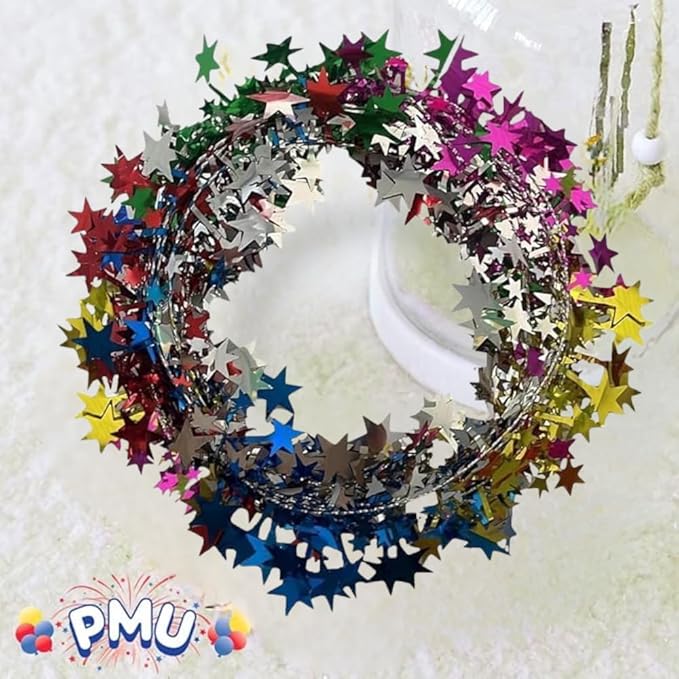 PMU 75 Ft Star Wire Shiny Garland Multi Color - Halloween, Christmas Party, Wedding, Birthday, Festive Home Decoration Ornament Multi Color (3pc-25Ft Each)