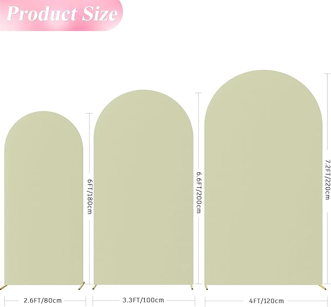 Wokceer Wedding Arch Backdrop Cover (7.2FT, 6.6FT, 6FT) Set of 3 Spandex Fitted Wedding Arch Stand Covers for Round Top Chiara Backdrop Stands Cover for Birthday Party Ceremony Decor Sage Green