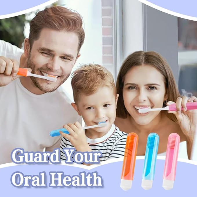 Travel Toothbrush 3Pcs Travel Toothbrush Set Mini Toothbrushes Soft Portable Toothbrushes Travels with Tooth Brush Cover Small Folding Toothbrush Individually Wrapped for Travels Home Orange Blue Pink