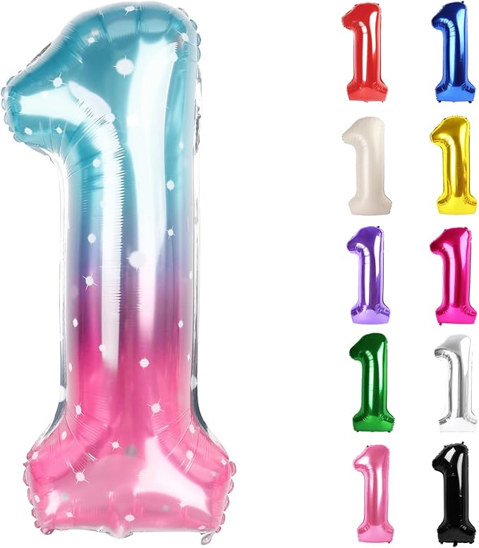 Starry Sky Number 1 Balloon for First Birthday 40 Inch, 1st One Number Balloons Birthday Decorations for Girl Boy Toddler Baby