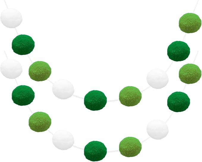 uxcell 2pcs Pom Pom Garland 6.6 Ft 30 Balls Colorful Felt Ball Garland for Wall Christmas Tree Decor Birthday Banner Easter Party Decorations, White, Dark Green, Light Green