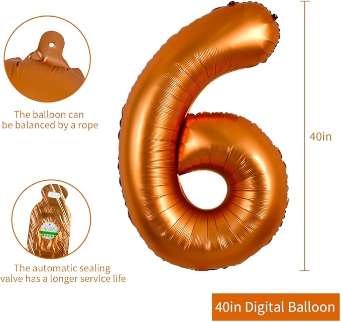 TONIFUL 40 Inch Orange Large Numbers Balloon 0-9 Birthday Party Decorations,Big Number 6 Foil Balloon Digital 6 for Birthday Party,Wedding, Bridal Shower,Engagement,Graduations,Anniversary,Baby Shower