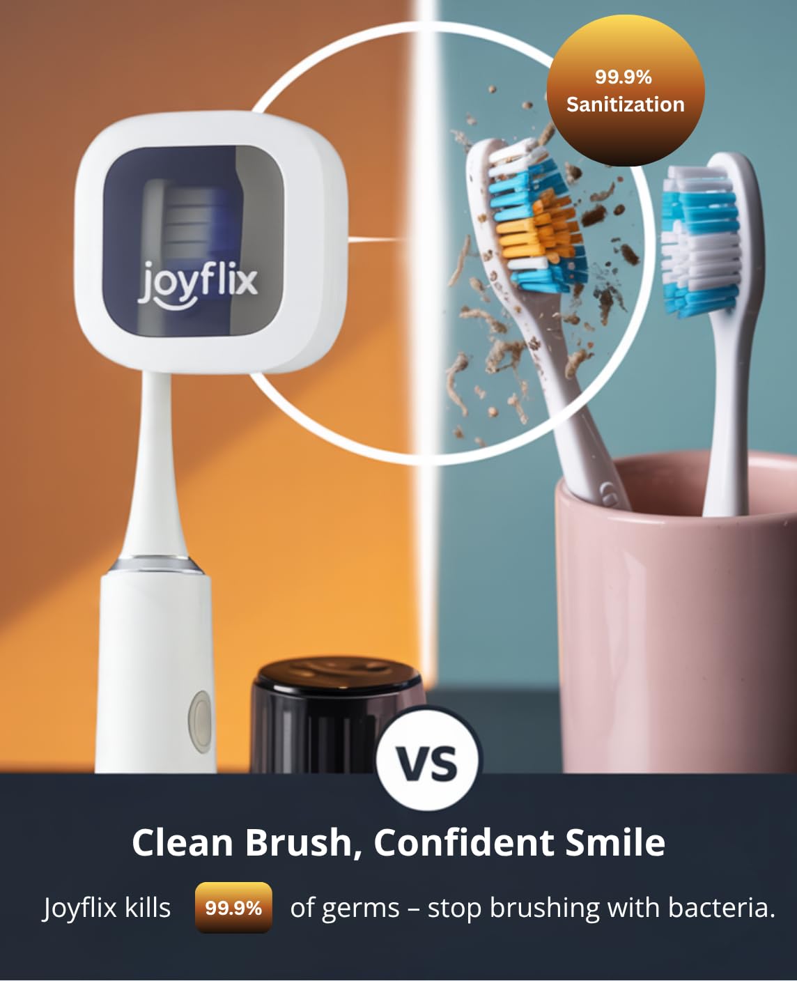 joyflix UV-C Toothbrush Sanitizer | Portable & Rechargeable | 99.9% Sanitization with Heating Function | Magnetic Mount, Travel-Friendly & Compact Design (Blush Pink)