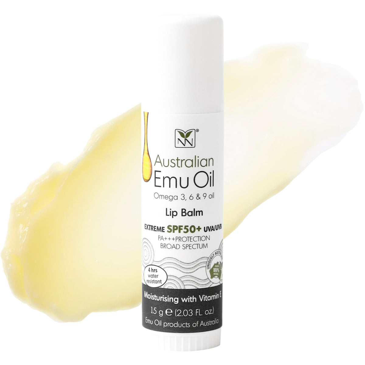 Emu Oil Moisturizing Lip Balm - Hydrating Lip Balm with Extreme SPF50+ Sun Protection - 4-Hour Water Resistant, Fortified with Vitamin E, Amino Acids & Omega 3, 6 & 9 - Y-Not Natural, 15g Stick