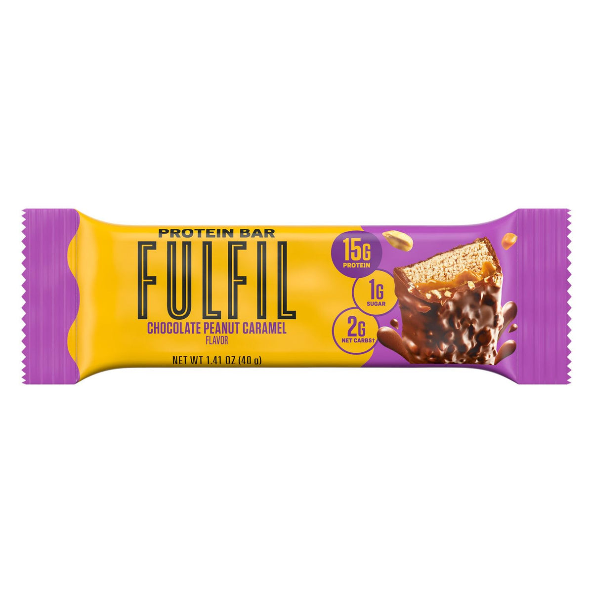 FULFIL Protein Snack Bars, Chocolate Peanut Caramel Flavored, Gluten Free with 15g Protein, Pantry Staples, 12 Count