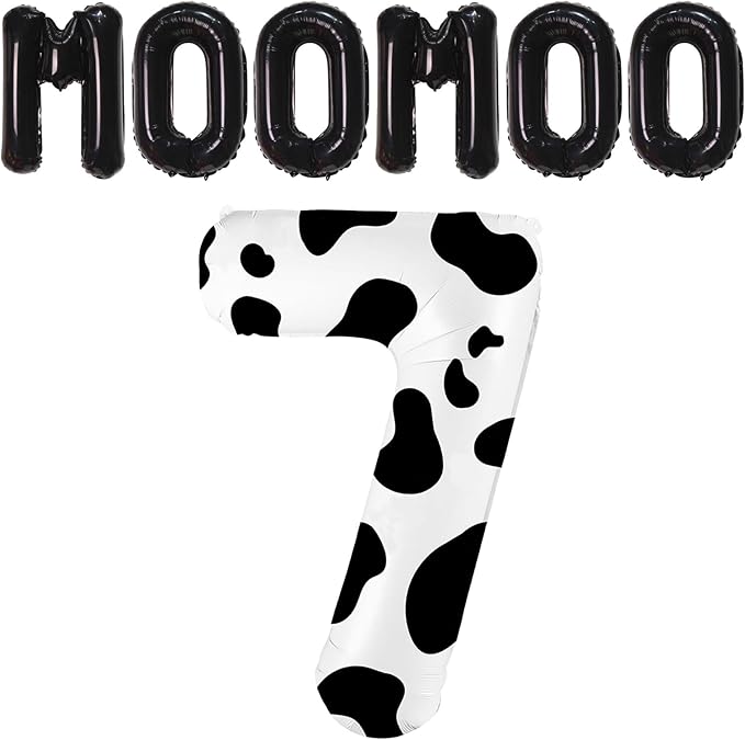 40 Inch Cow Print Balloon, Number 7 Balloons for 7th Birthday Decoration, Large Cow Number Balloons for Western Party Decor