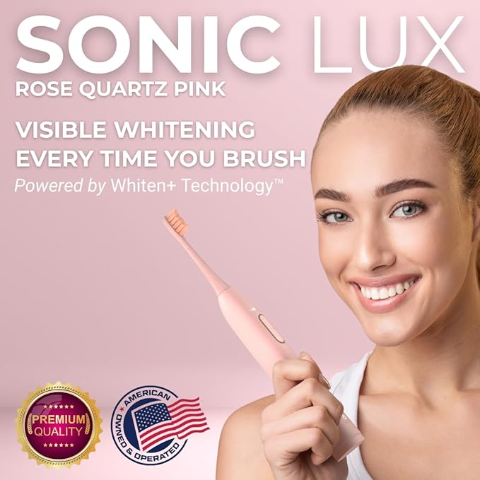 SMILE NOVA Sonic Lux™ Pink Electric Toothbrush for Adults – Luxury Rechargeable Sonic Electric Toothbrush with GlowGuard Nano-Hydroxyapatite Whitening Toothpaste & 6 Brush Heads