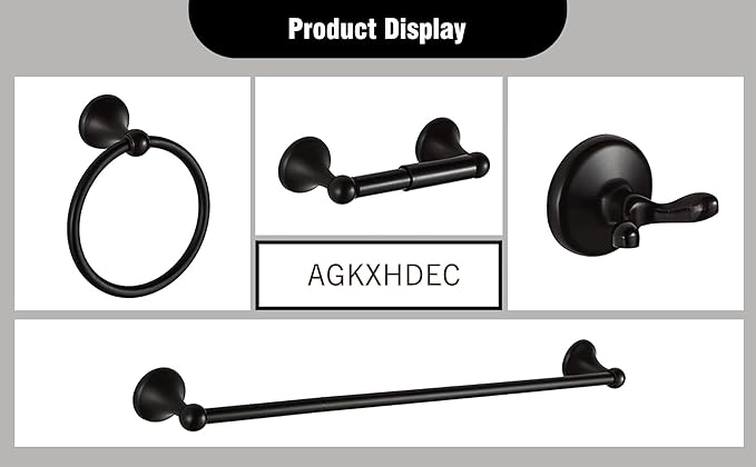 Matt Black Bathroom Accessory Set, Adjustable Towel Bar,Towel Ring,Toilet Paper Holder,Robe Hook 4-Piece Bathroom Hardware Set Wall Mounted (Matt Black)