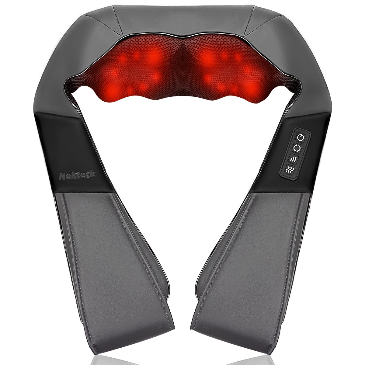 Nekteck Shiatsu Neck Massager with Heat for Pain Relief Deep Tissue, 2026 Upgraded 3D Back Shoulder Kneading Massage Pillow, Body Muscle Relaxation Tool Gifts for Him Her Mom Dad, Gray (NOT Cordless)