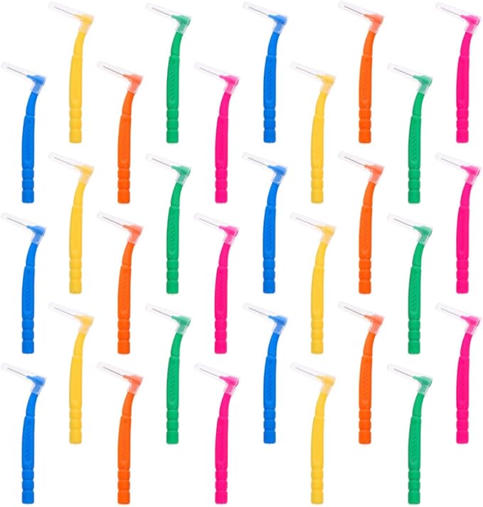 30pcs Interdental Brushes Tooth Cleaning Toothbrush L-Shaped Manual Brush for Braces Orthodontic Care Set for Home Oral Hygiene