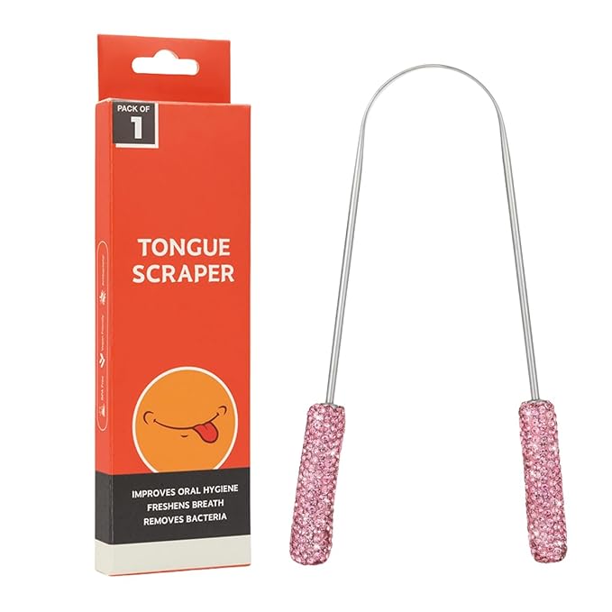 Tongue Scraper Bling Metal Tongue Cleaner for Adults & Kids Diamond Stainless Steel Tongue Scrubber for Oral Care & Hygiene(Pink)