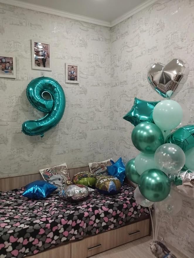 Teal Number 9 Balloon 40 Inch, 9 Balloon Number, 9th Birthday Decorations, Teal Party Supplies for Boys Girls