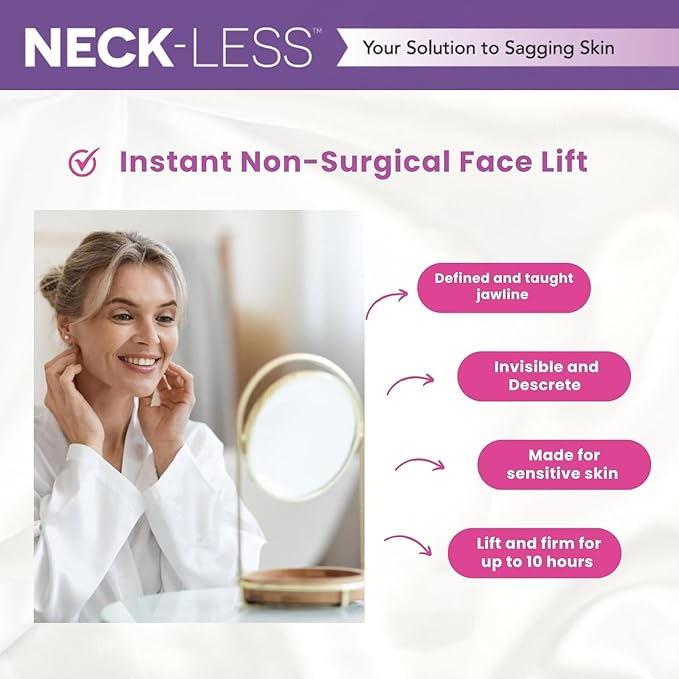 NECK-LESS Professional Face Tape - Patented Face Lift System, Invisible Enhancement Strips for Jawline & Neck (50 Strips)